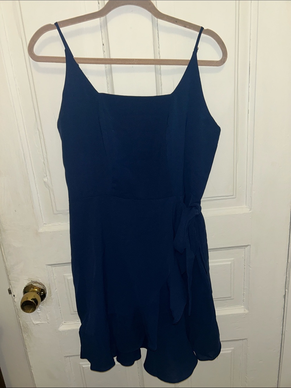 Navy Spaghetti-Strap Wrap Dress